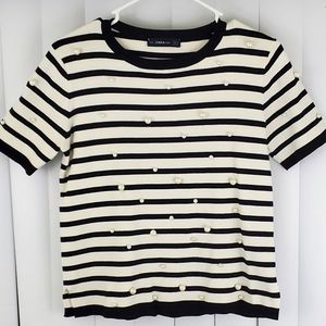 ZARA Black/White Stripe Pearl Embellished